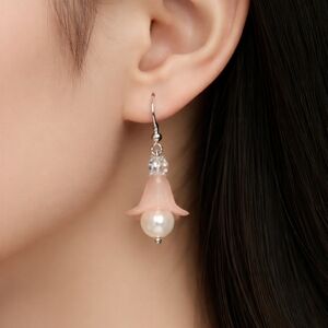Elegant Peachy And Pearl Floral Drop Earrings With 925 Hypoallergenic Hooks